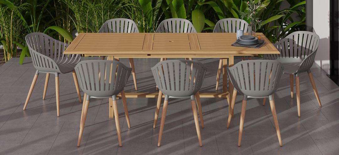 Amazonia Outdoor 9-pc. Rectangular Patio Dining Table Set w/ Eucalyptus Cha