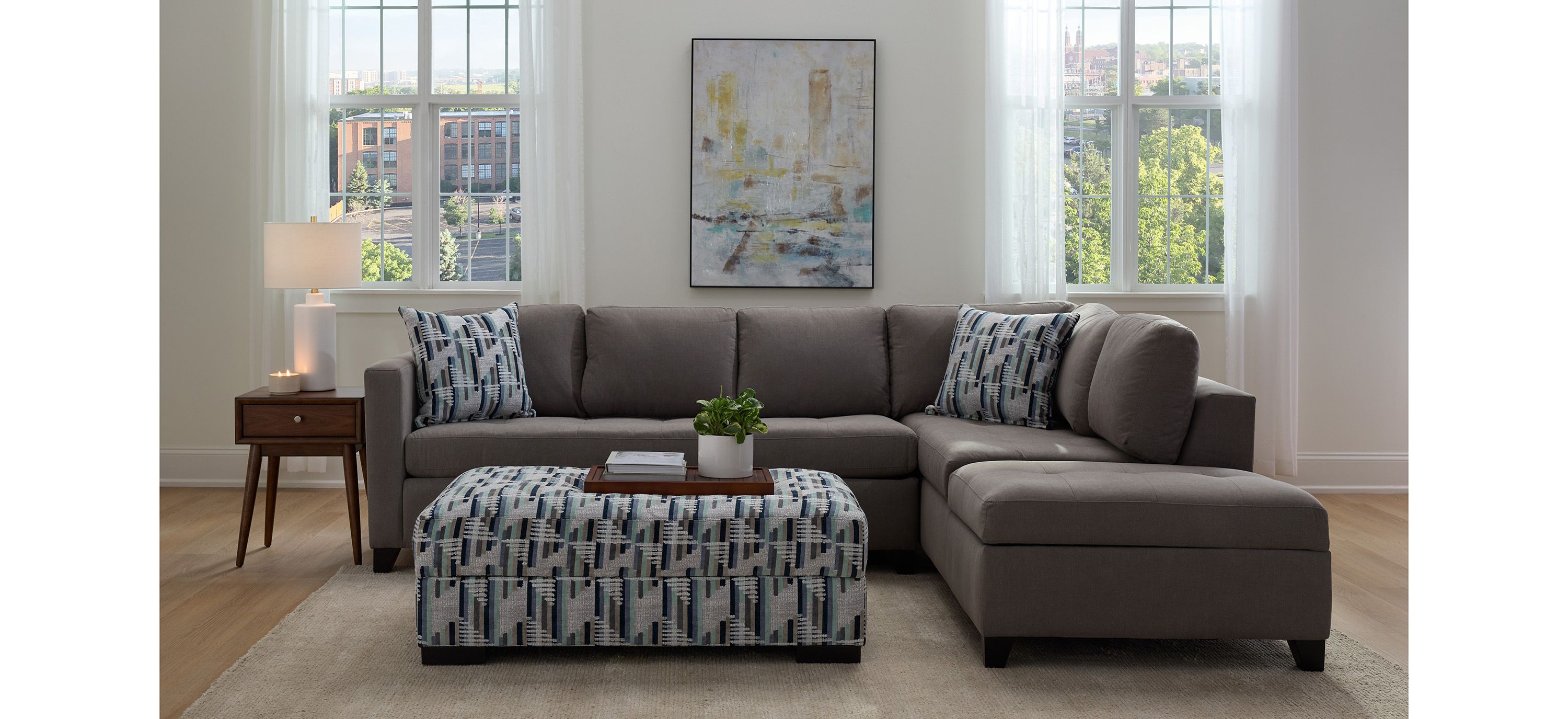 Dexter Storage Cocktail Ottoman w/Casters | Raymour & Flanigan