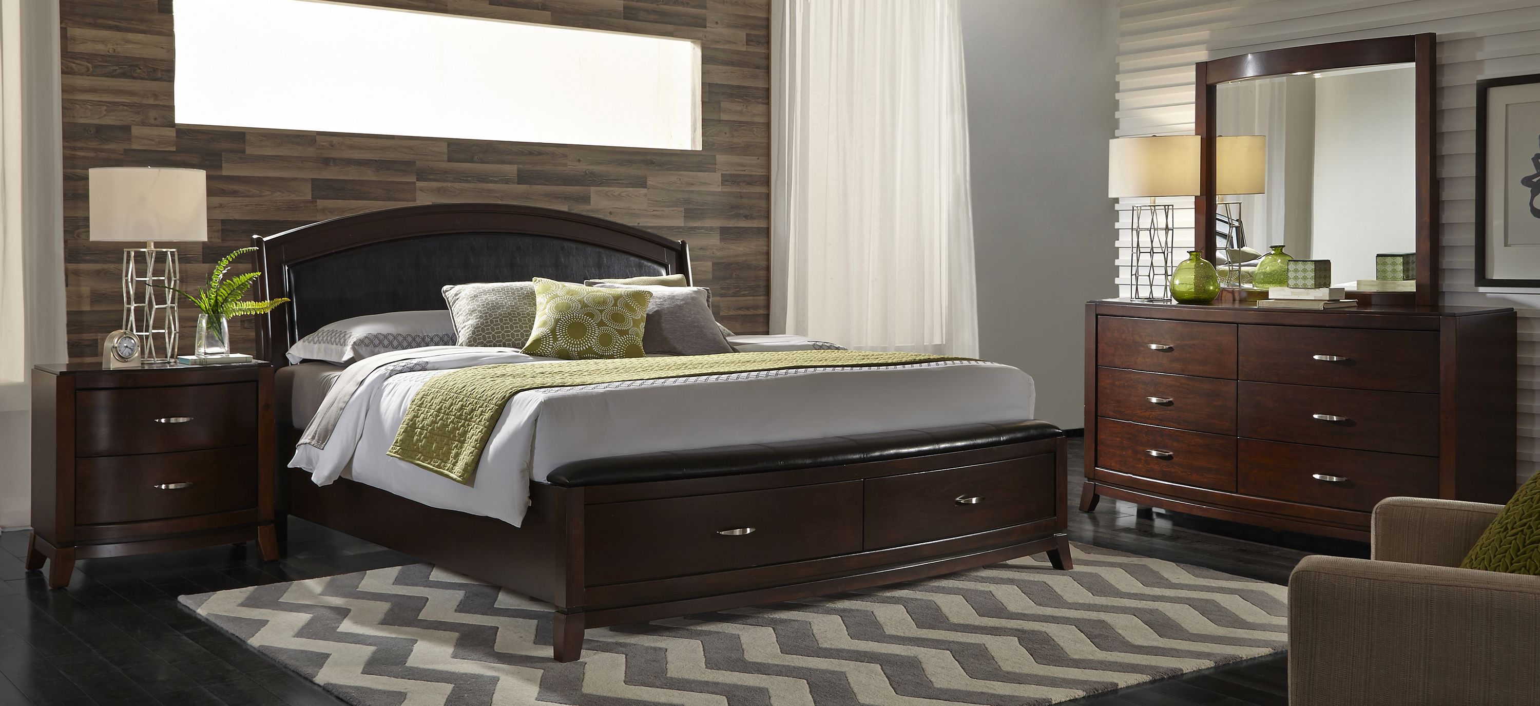 Avalon Upholstered 4-pc. Storage Bedroom Set w/ Square Mirror