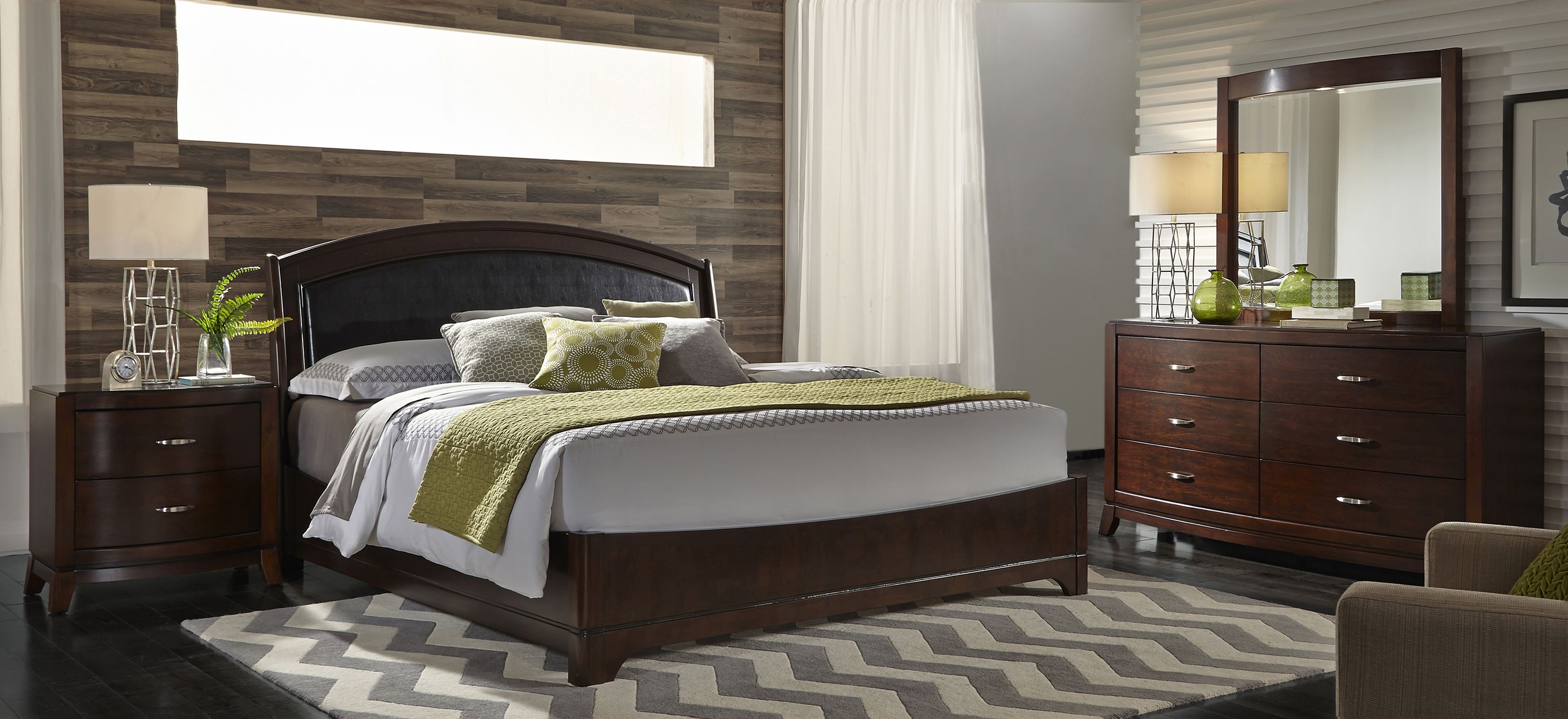 Avalon 4-pc. Upholstered Panel Bedroom Set w/ Square Mirror