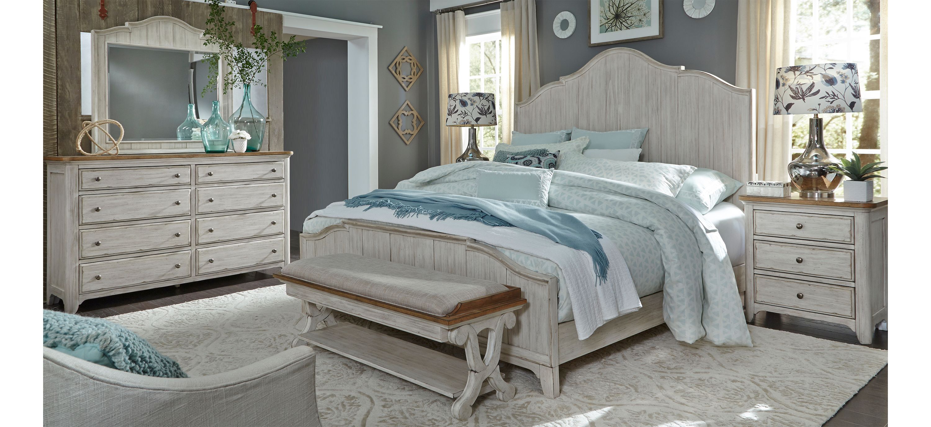 Farmhouse Reimagined 4-pc. Panel Bedroom Set w/ Drawer Nightstand