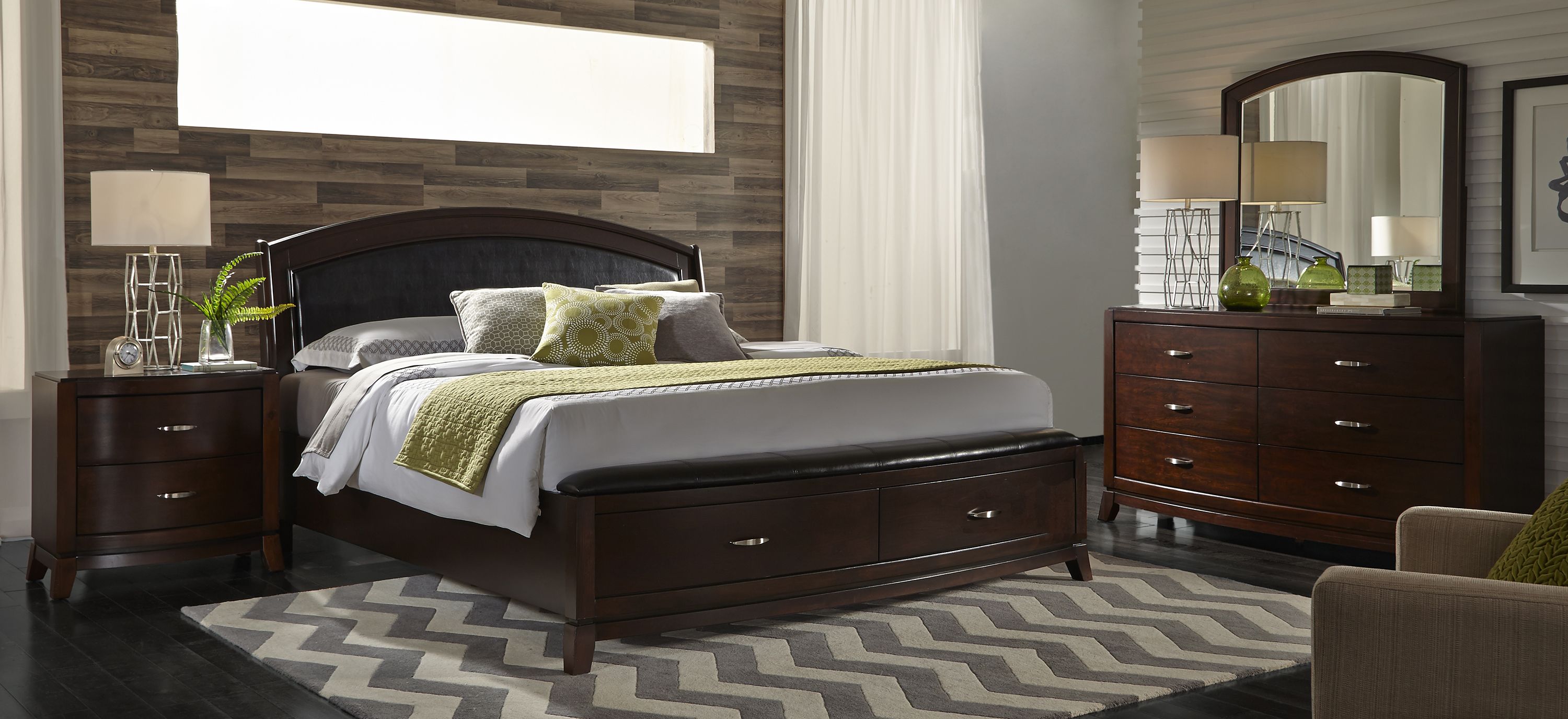 Avalon Upholstered 4-pc. Storage Bedroom Set w/ Arched Mirror