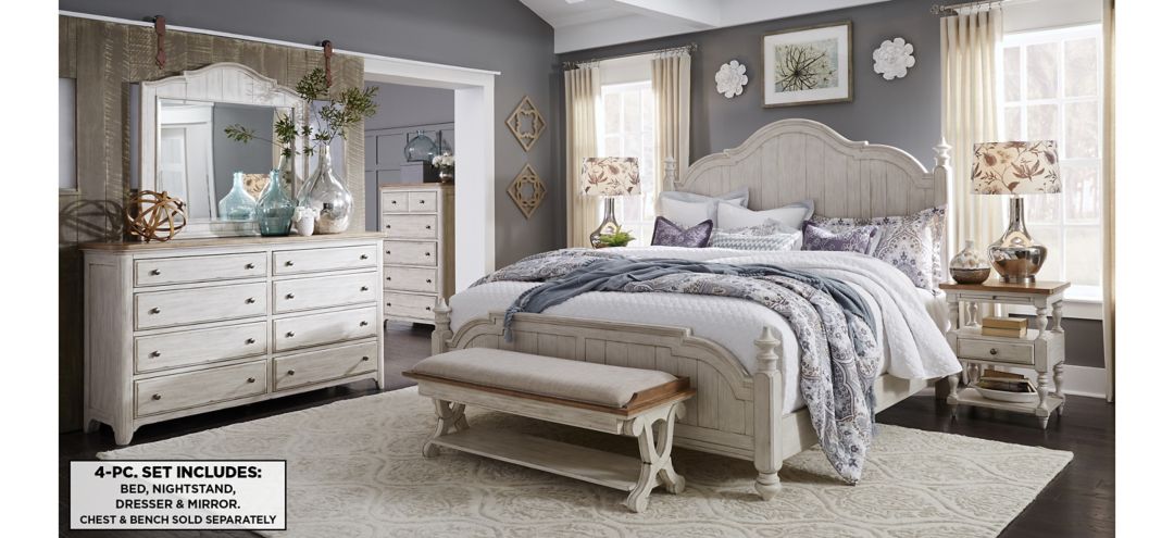Farmhouse Reimagined 4-pc. Poster Bedroom Set w/ Open Nightstand