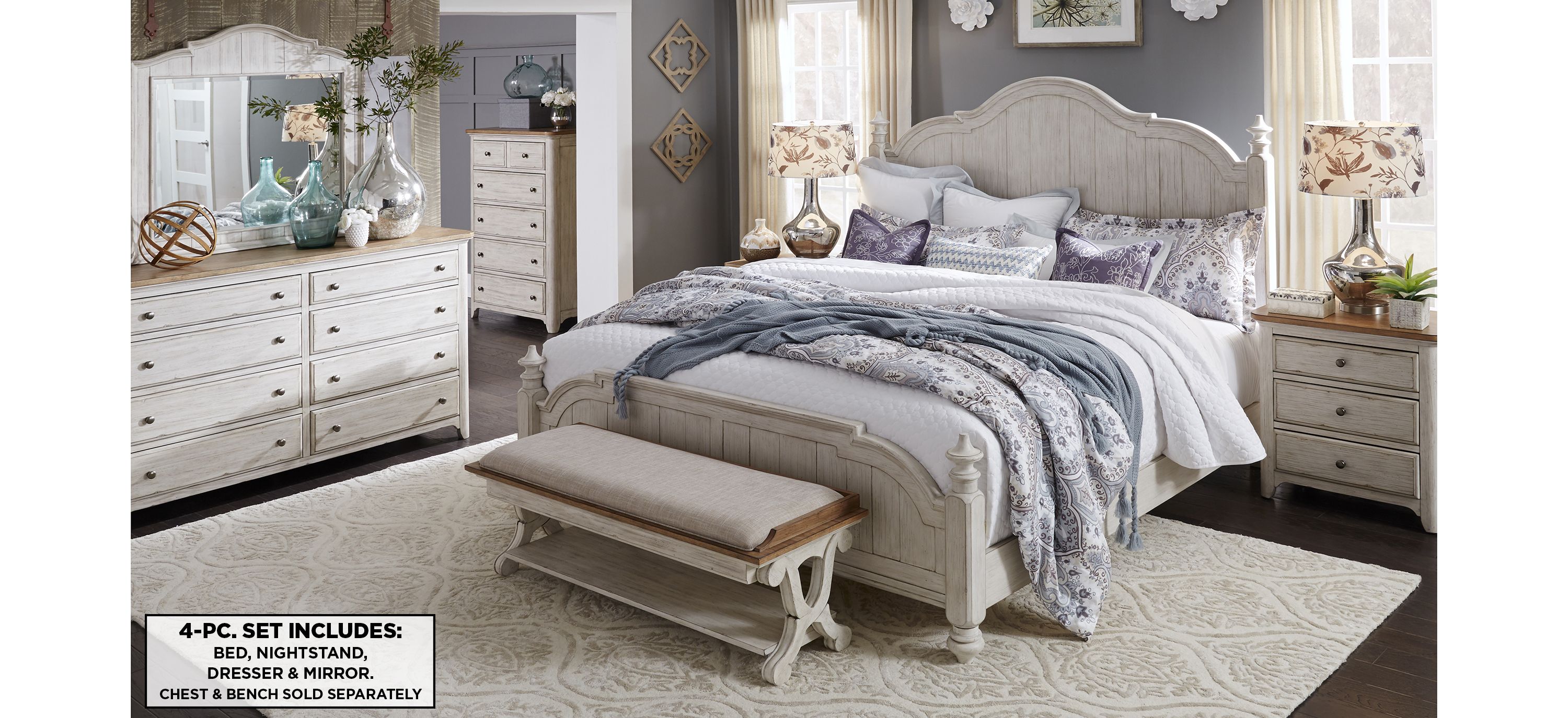 Farmhouse Reimagined 4-pc. Poster Bedroom Set w/ Drawer Nightstand