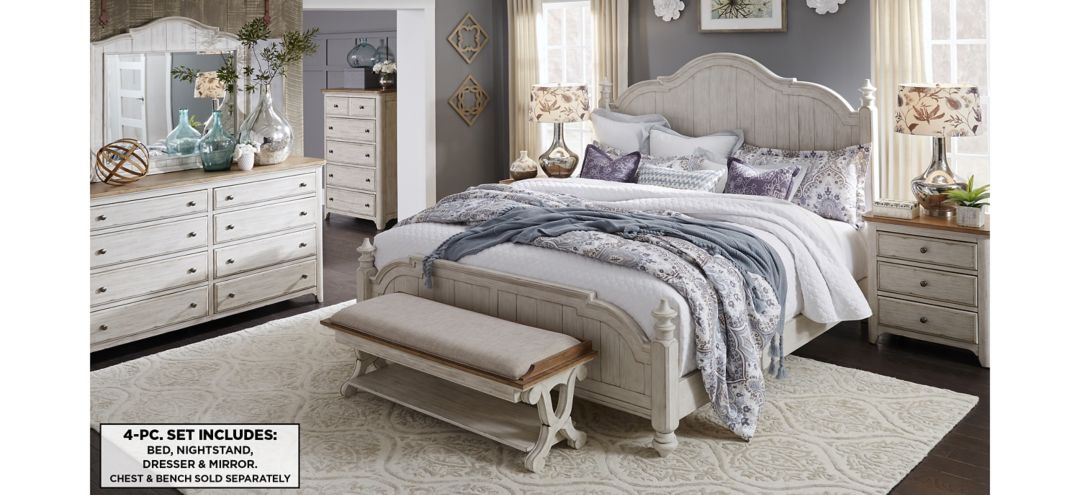 Farmhouse Reimagined 4-pc. Poster Bedroom Set w/ Drawer Nightstand