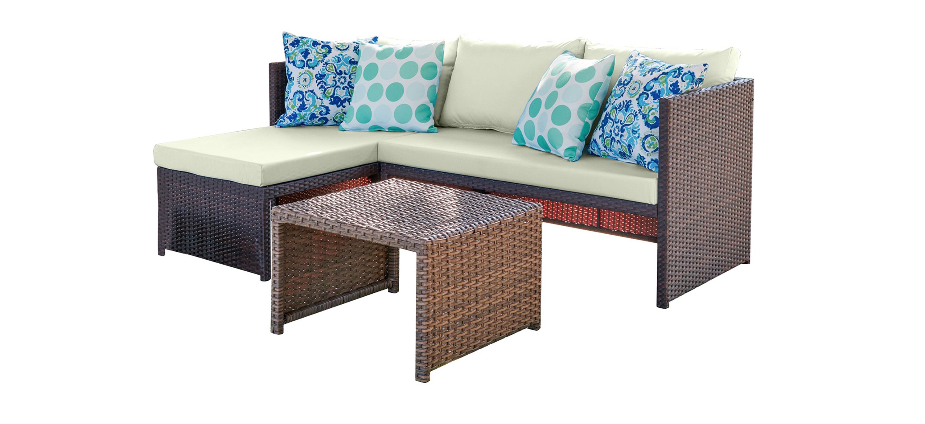 Marley Outdoor Patio Left Hand Facing Sofa with Chaise and Coffee Table