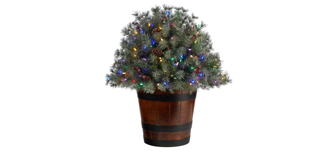 "26"" Pre-Lit Flocked Artificial Shrub with Pinecones"