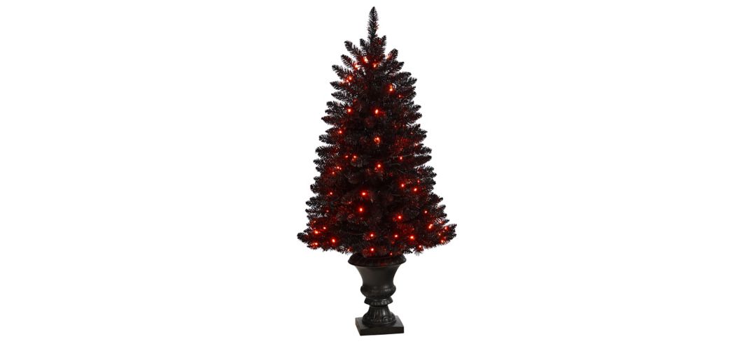 4 Pre-Lit Black Halloween Artificial Tree in Urn