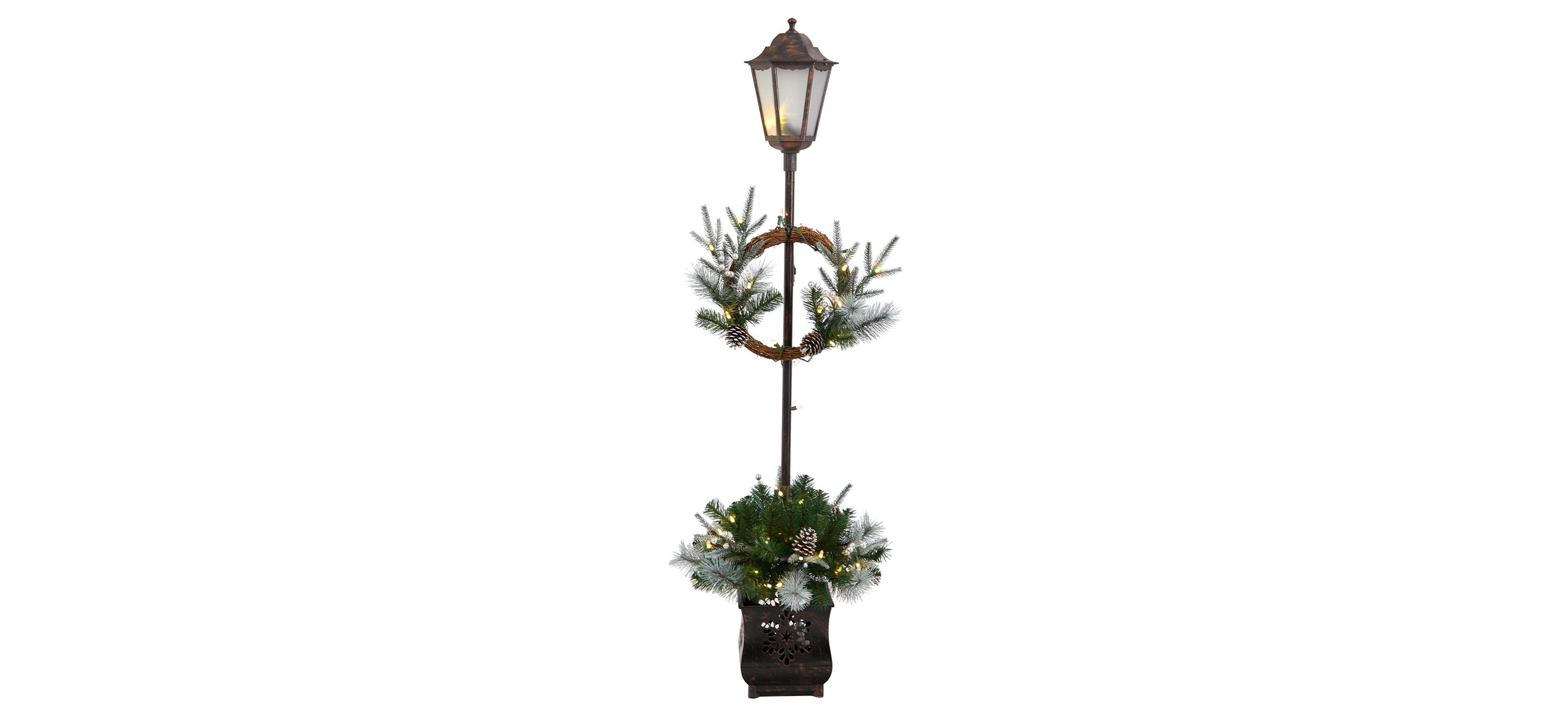 5 Holiday Pre-Lit Decorated Lamp Post with Artificial Holiday Greenery