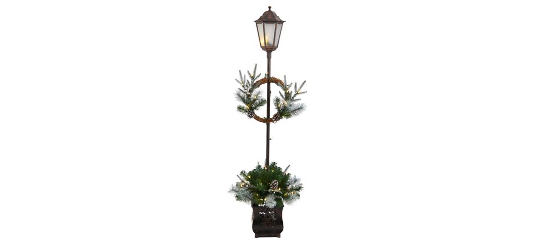 5' Holiday Pre-Lit Decorated Lamp Post with Artificial Holiday Greenery