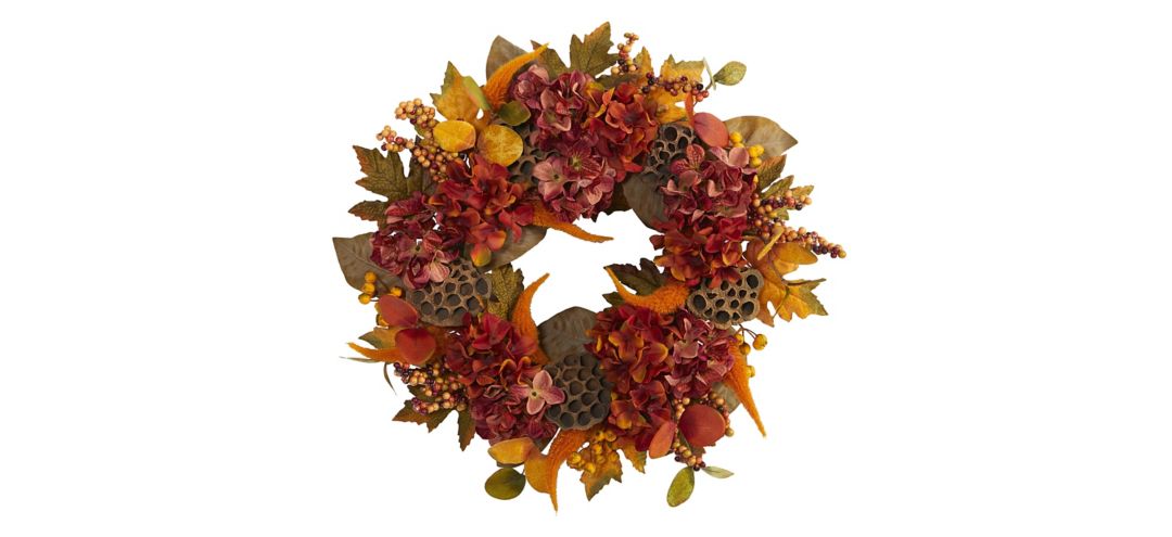 "24"" Hydrangea and Lotus Artificial Wreath"