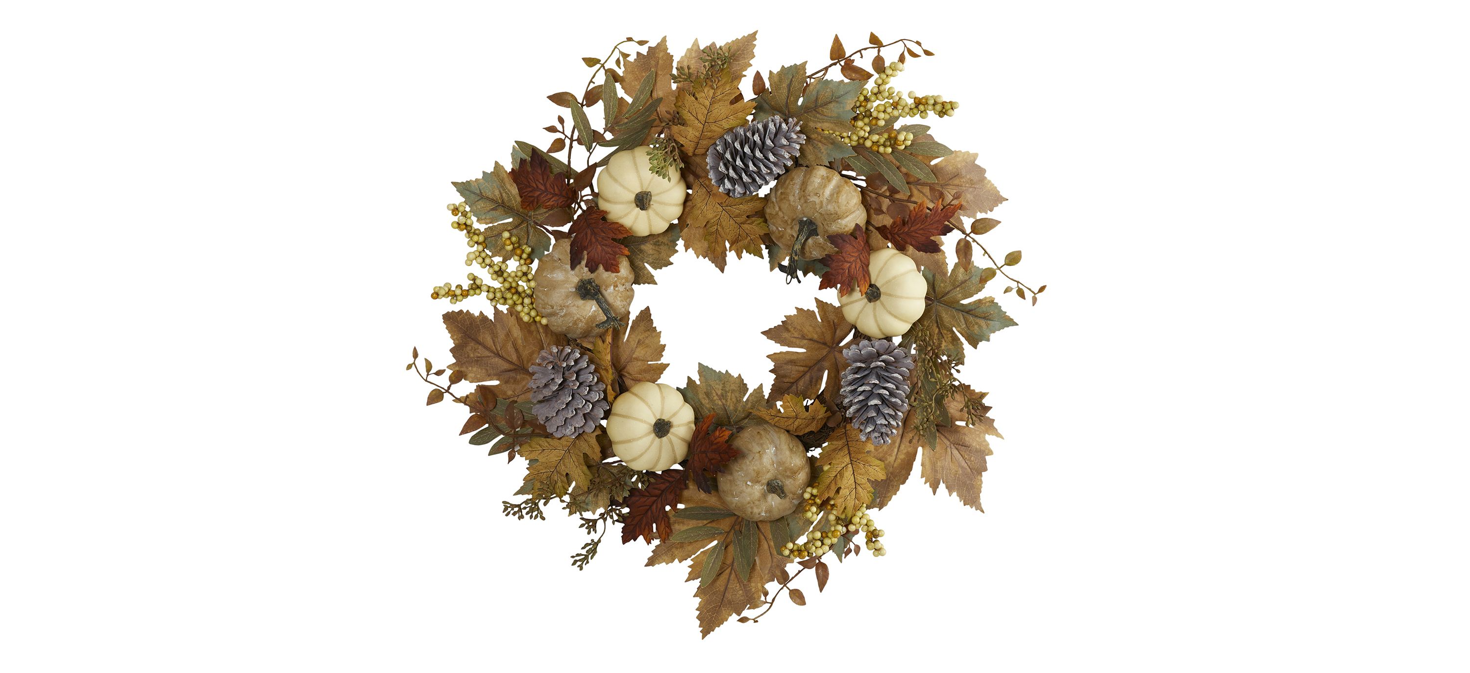 24 Pumpkins and Pine Cones Artificial Wreath