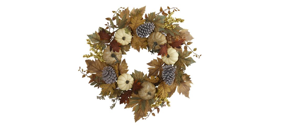 "24"" Pumpkins and Pine Cones Artificial Wreath"
