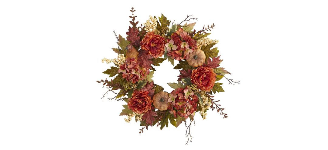"24"" Peony and Pumpkins Artificial Wreath"