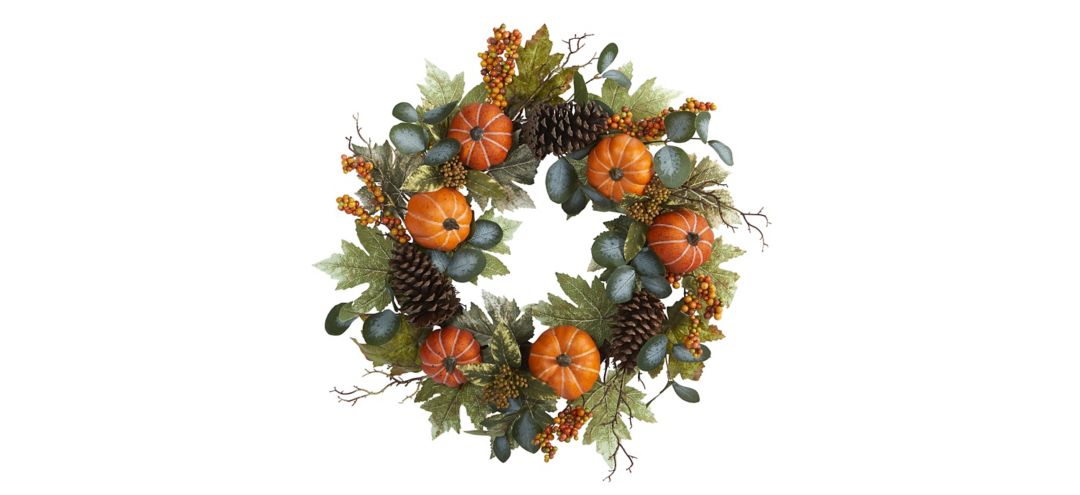 "24"" Pumpkins and Berries Artificial Wreath"