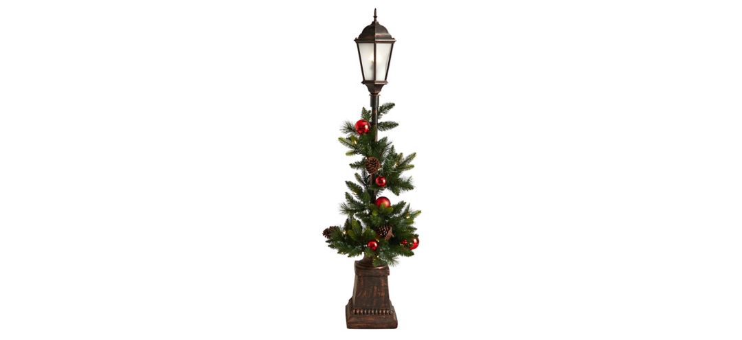 5 Pre-Lit Holiday Decorated Lamp Post with Artificial Greenery