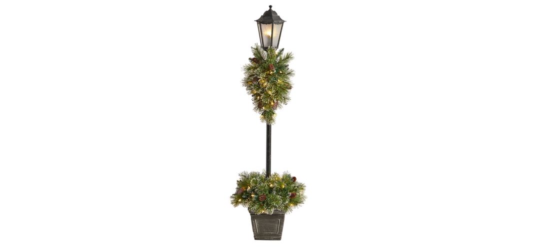 5 Holiday Pre-Lit Decorated Lamp Post with Artificial Greenery, Decorative