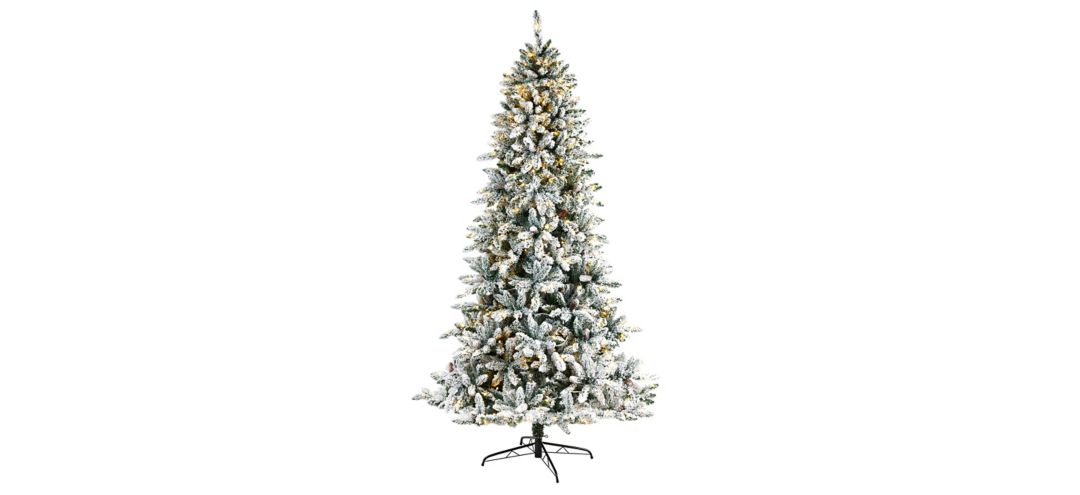 8' Pre-Lit Flocked Livingston Fir Artificial Tree with Pine Cones