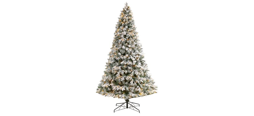 T3386 9 Pre-Lit Flocked Vermont Mixed Pine Artificial Tr sku T3386