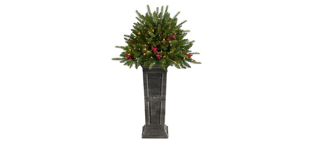 4' Pre-Lit Holiday Artificial Plant and Glittered on Pedestal