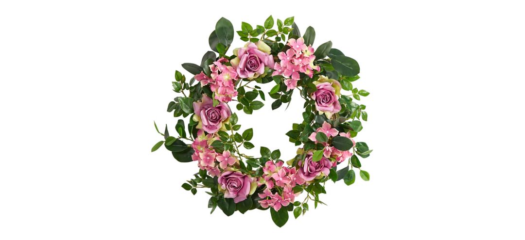 22in. Pink Hydrangea and Rose Artificial Wreath