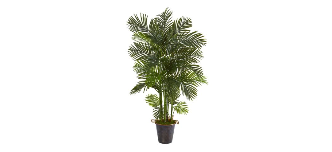 75in. Areca Palm Artificial Tree in Decorative Metal Pail with Rope