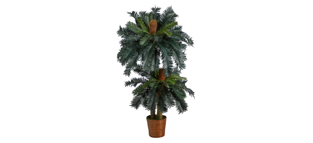 5ft. and 3ft. Double Sago Palm Artificial Tree with Basket