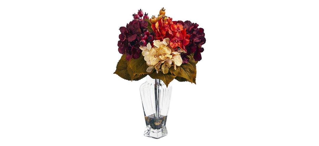 Autumn Hydrangea Berry Artificial Arrangement in Glass Vase