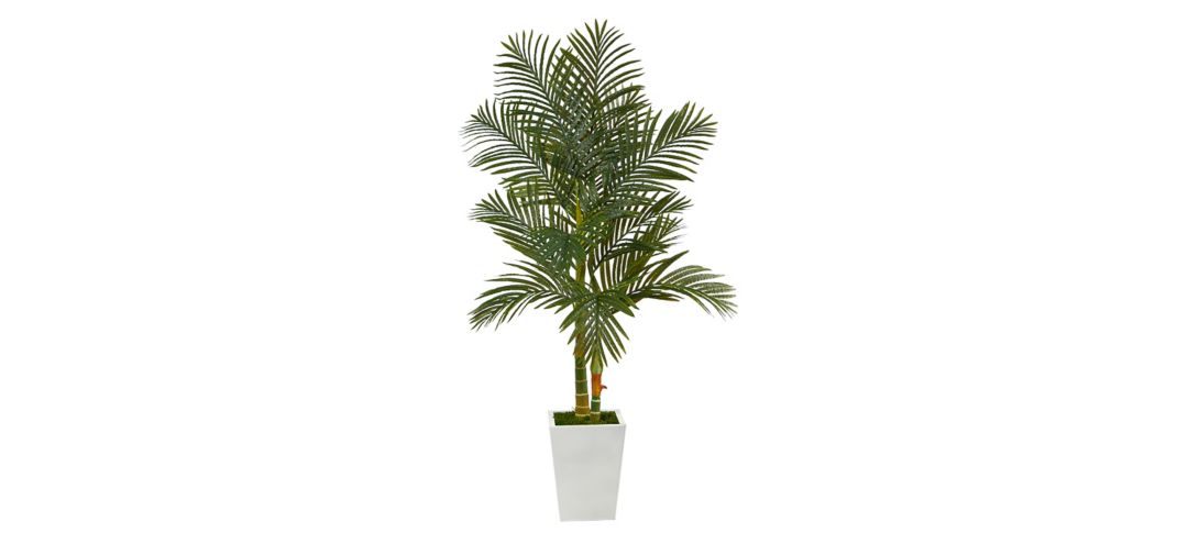 5.5ft. Golden Cane Artificial Palm Tree in White Metal Planter