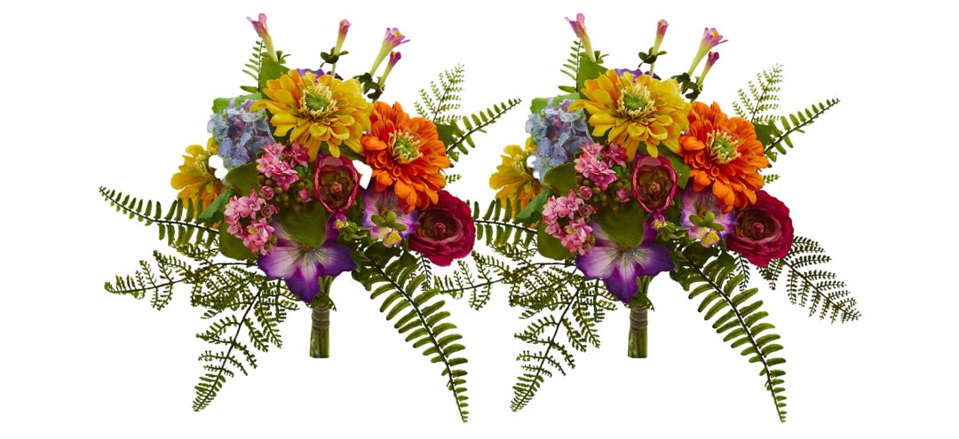 13in. Mixed Flowers Artificial Bush (Set of 2)