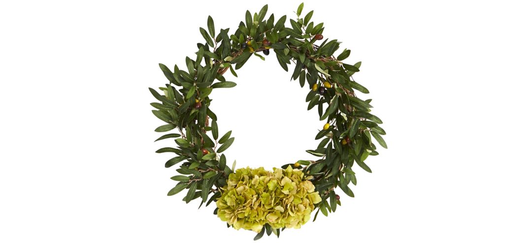 Olive with Hydrangea Artificial Wreath