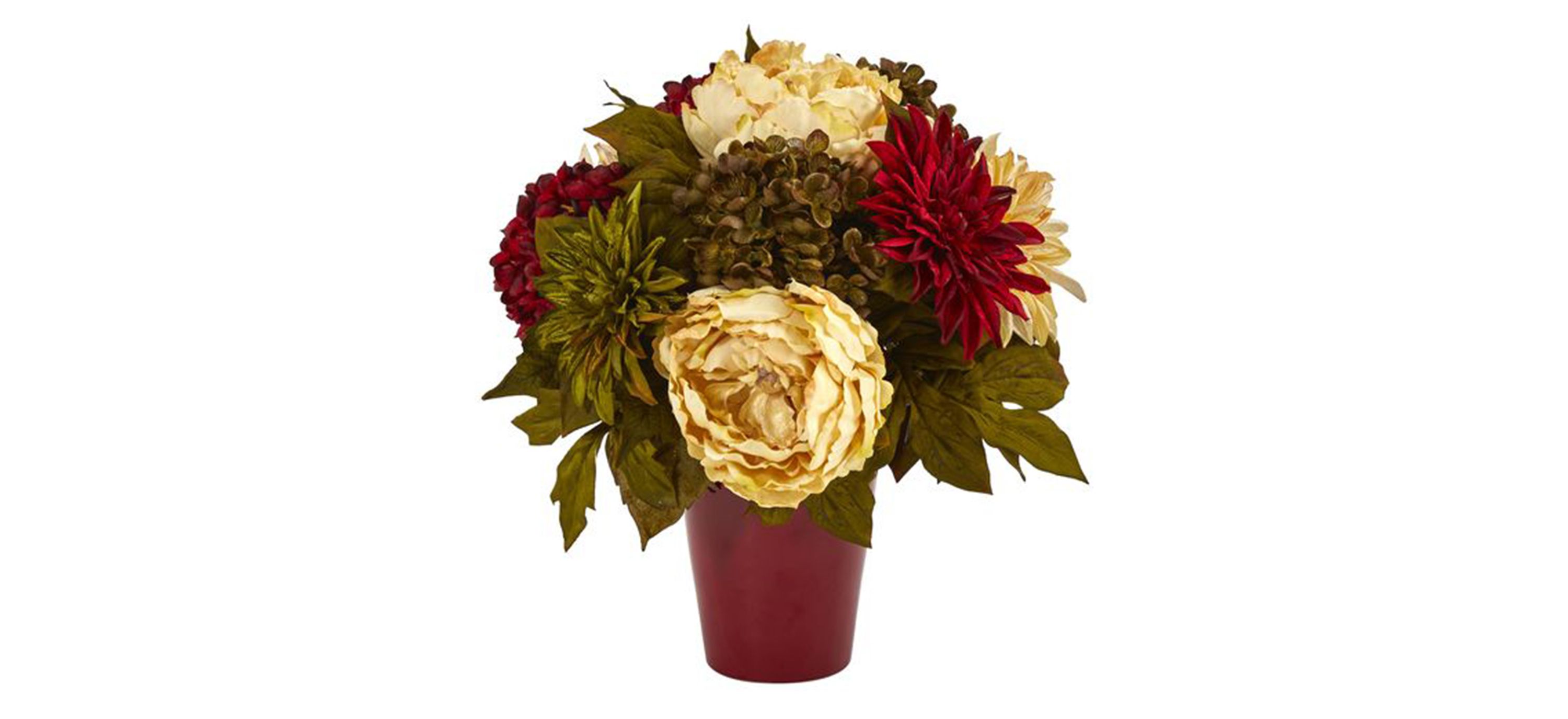 14in. Peony, Hydrangea and Dahlia Arrangement
