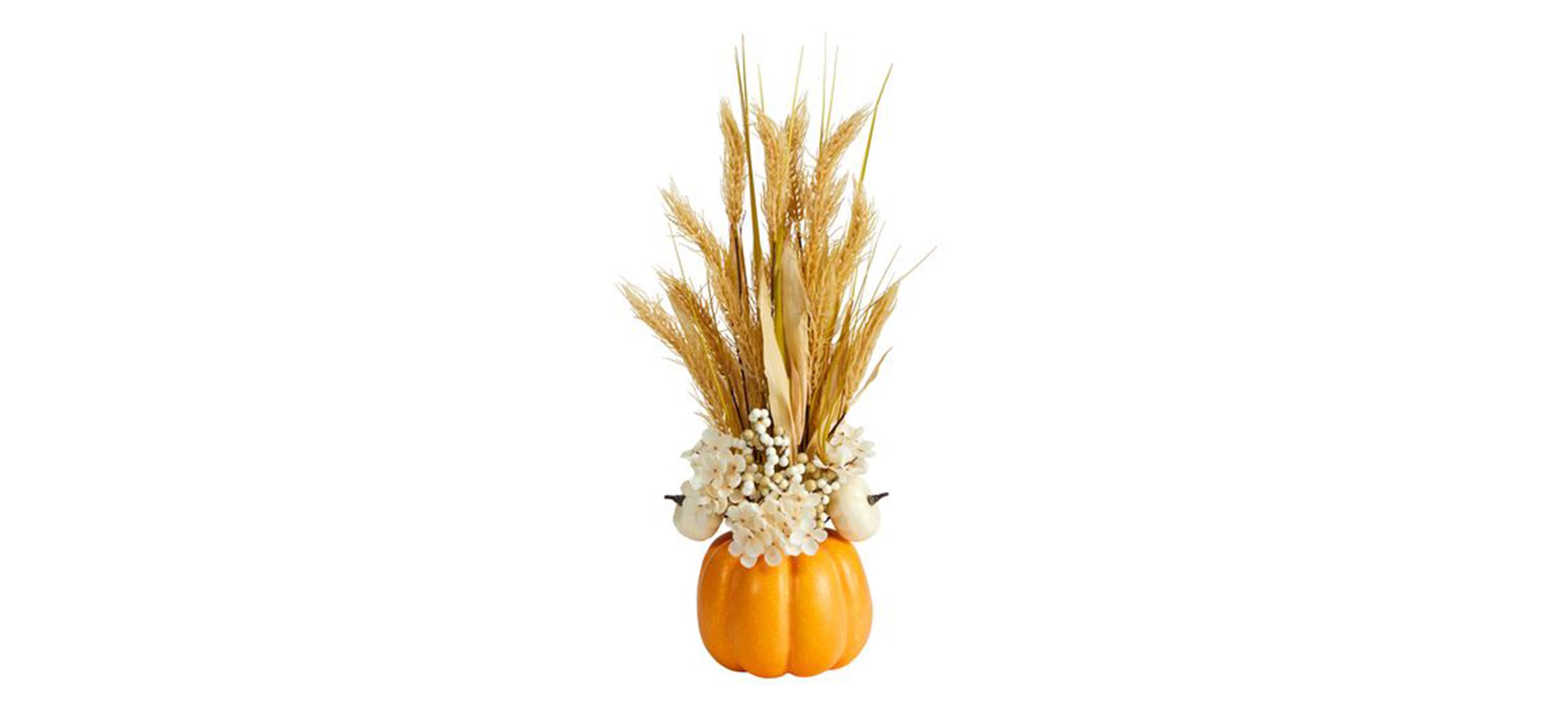 21in. Dried Wheat and Pumpkin Arrangement