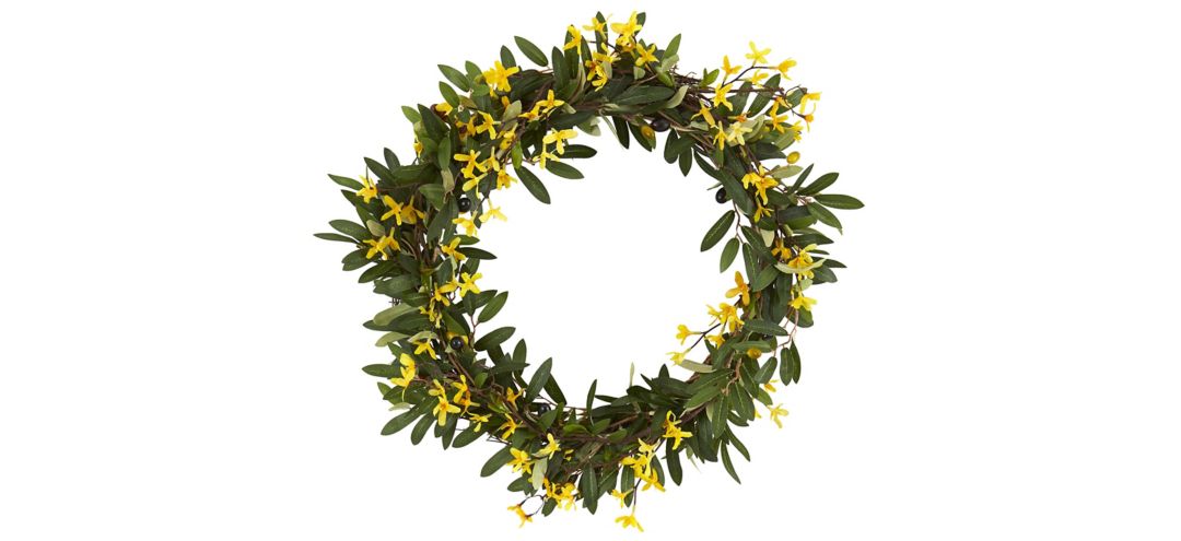 Olive and Forsythia Artificial Wreath