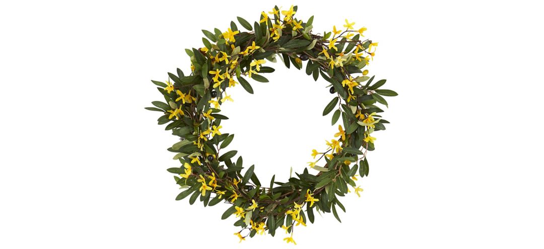 140123560 Olive and Forsythia Artificial Wreath sku 140123560