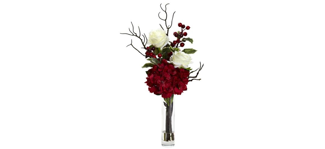 Merry Christmas Rose Hydrangea Artificial Arrangement