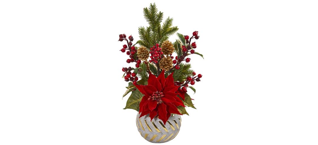 Poinsettia, Berry and Pine Artificial Arrangement