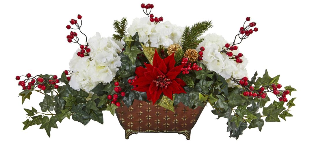 Poinsettia, Hydrangea and Ivy Artificial Arrangement