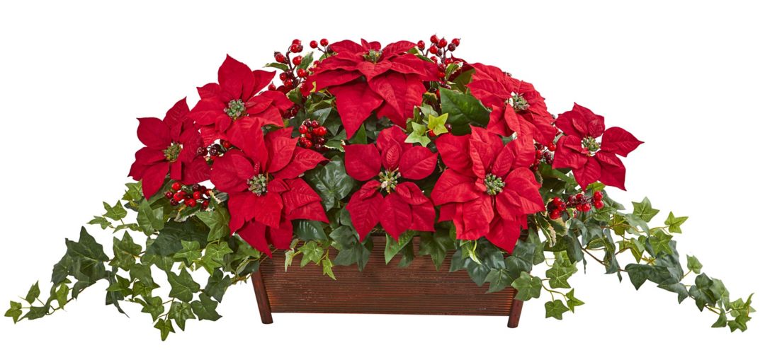 Poinsettia, Puff Ivy and Holly Berry Artificial Arrangement