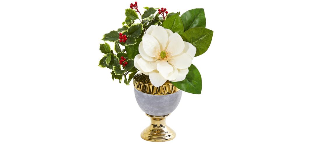 Magnolia and Holly Leaf Artificial Arrangement