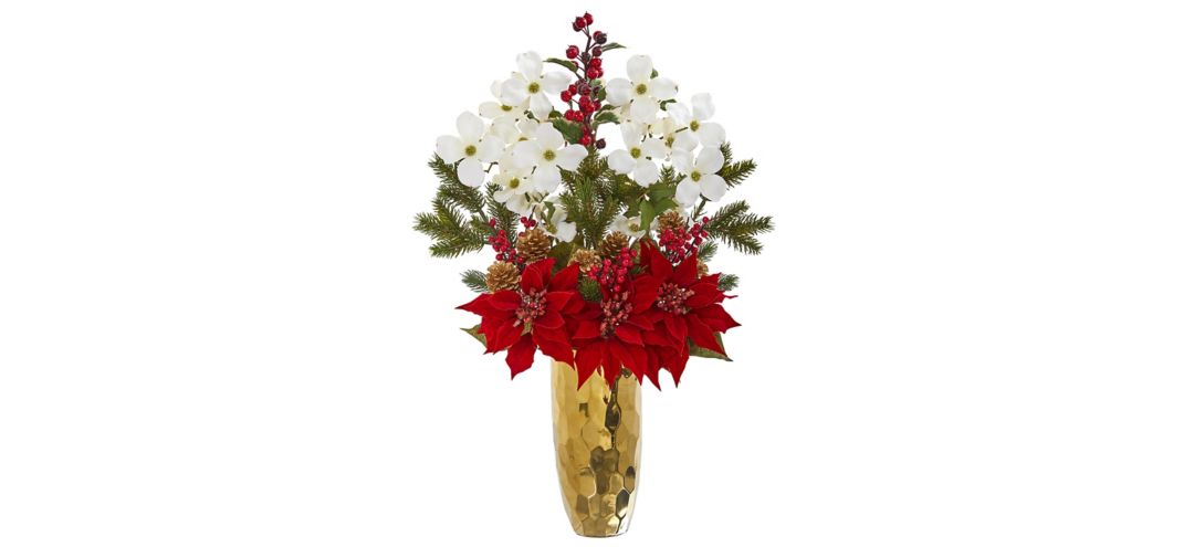 Poinsettia, Dogwood, Holly Berry and Pine Artificial Arrangement
