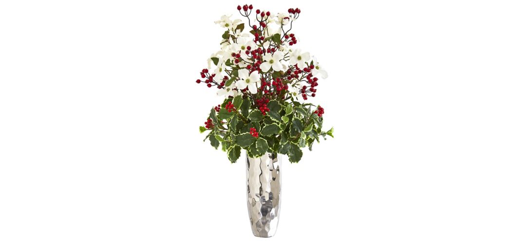 140124040 Dogwood and Holly Berry Artificial Arrangement sku 140124040