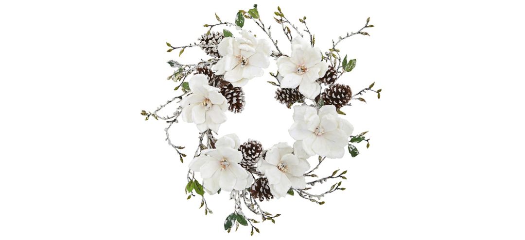 Snowed Magnolia / Pinecone Artificial Wreath