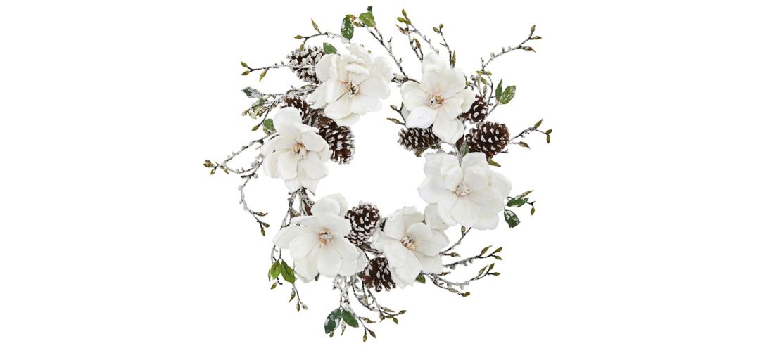 140124100 Snowed Magnolia / Pinecone Artificial Wreath sku 140124100