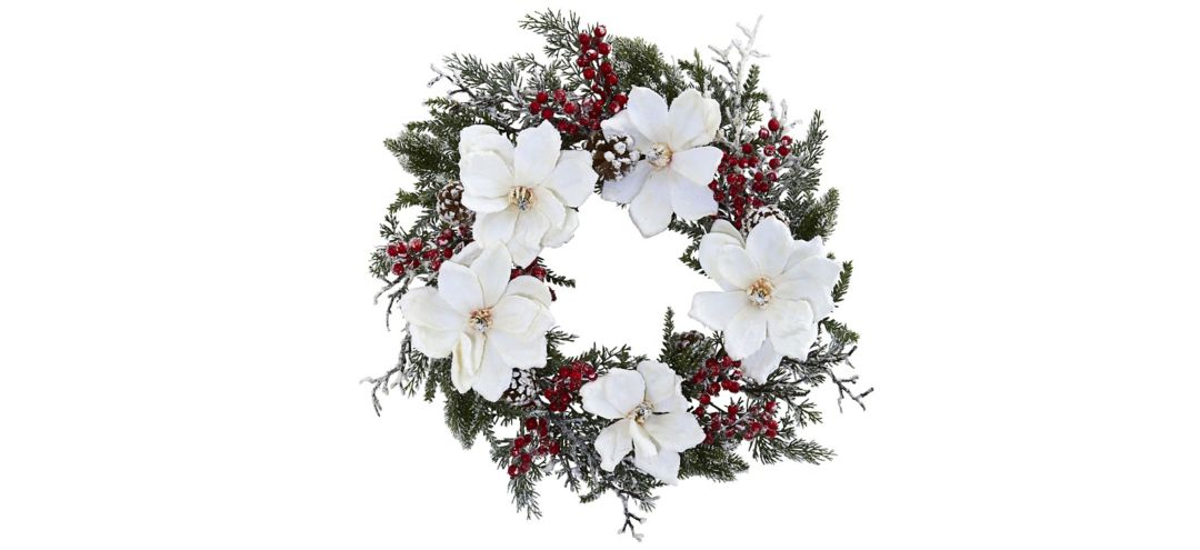 Snowed Magnolia & Berry Artificial Wreath