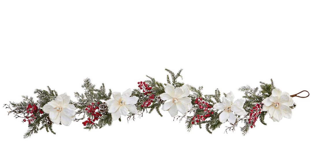 140124120 Frosted Magnolia & Berry Artificial Garland sku 140124120