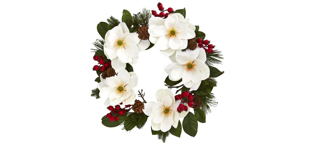 140124170 Magnolia, Pine and Berries Artificial Wreath sku 140124170