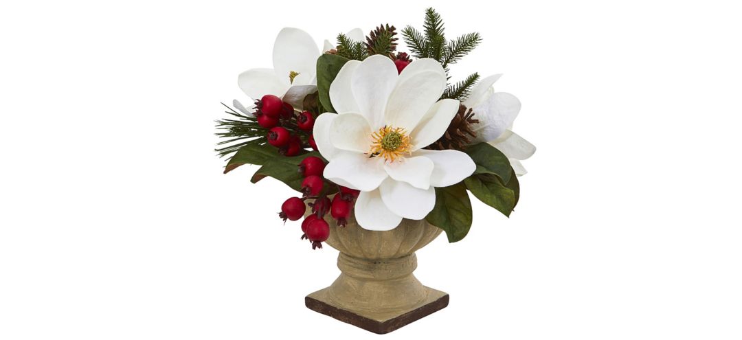 Magnolia, Pine and Berries Artificial Arrangement