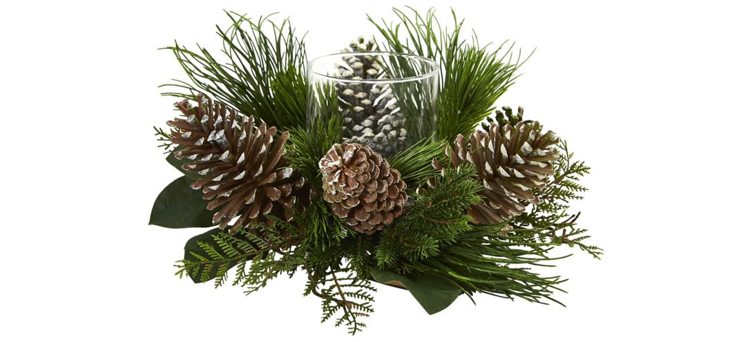 Pinecone and Pine Artificial Arrangement Candelabrum