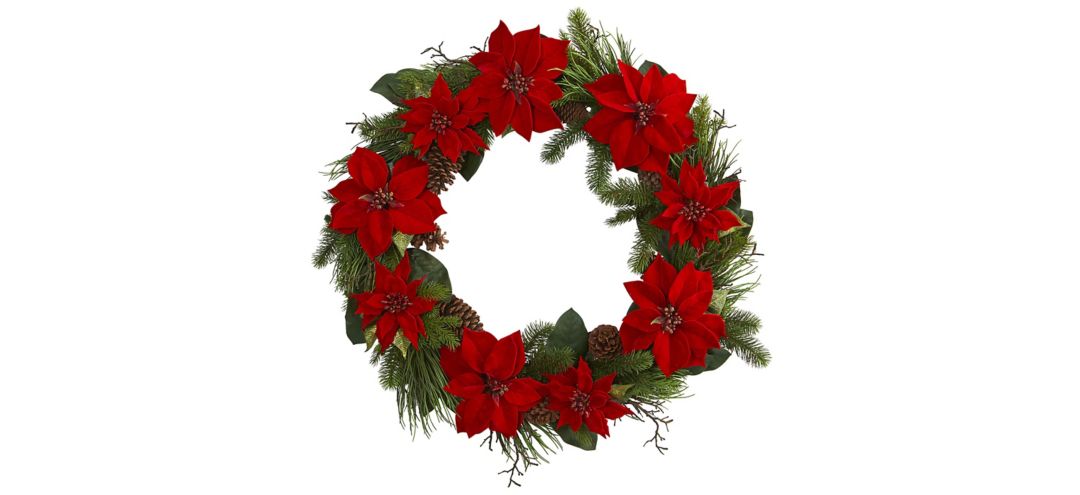Poinsettia and Pine Artificial Wreath